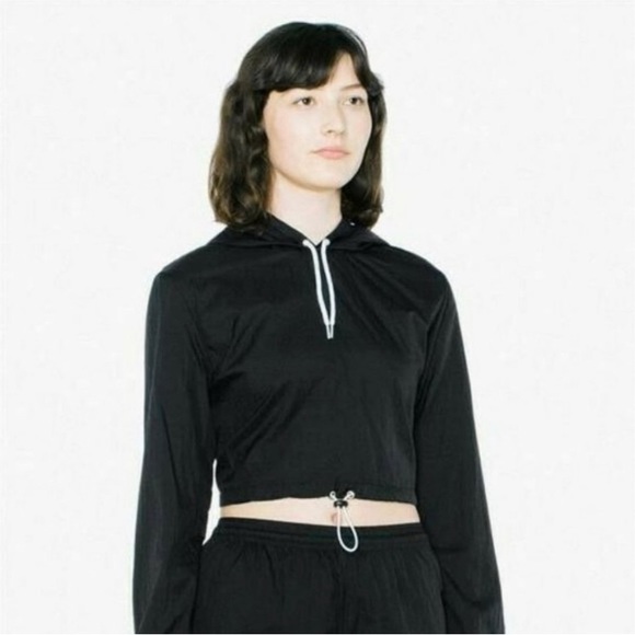 NWT AMERICAN APPAREL WOMEN'S NYLON CROPPED HOODIE BLACK MEDIUM - Picture 1 of 4